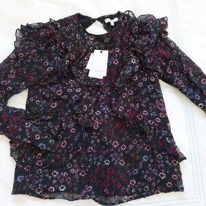 NWT Reiss Faiza India Ruffle Pintuck Blouse in Fall Winter Floral UK 4 US 0